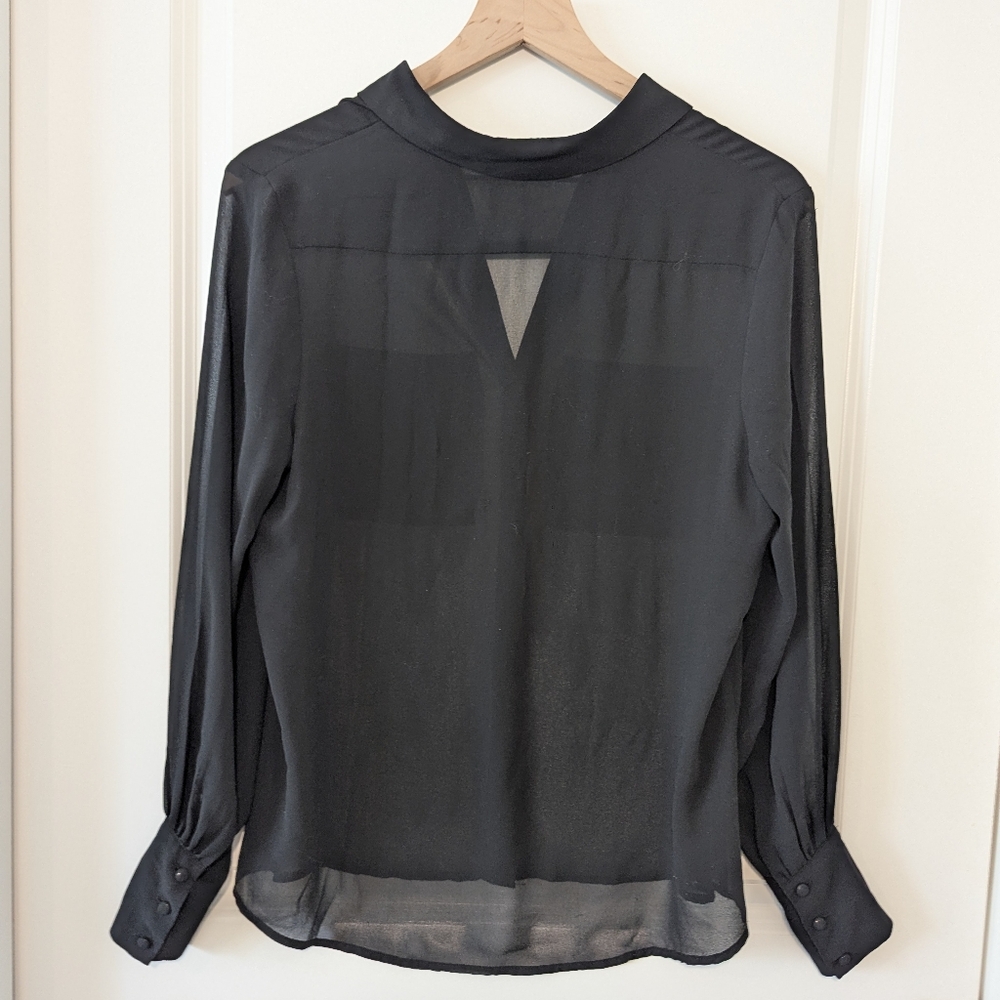 ZARA Sheer Pocket Button Down Blouse Black Size Small - Picture 2 of 5